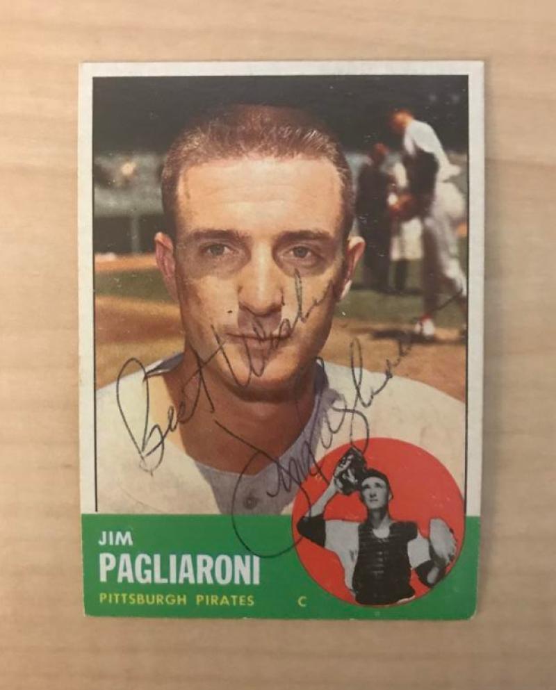 JIM PAGLIARONI PITTSBURGH PIRATES SIGNED VINTAGE 1963 TOPPS CARD #159 W/COA
