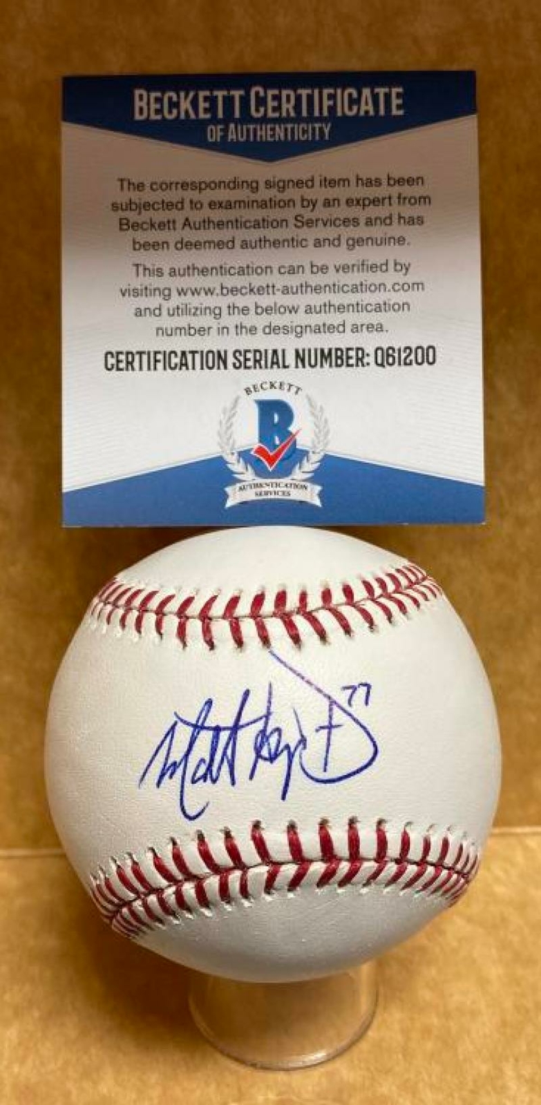 MATT HERGES GIANTS/DODGERS/INDIANS SIGNED AUTO M.L. BASEBALL BECKETT Q61200