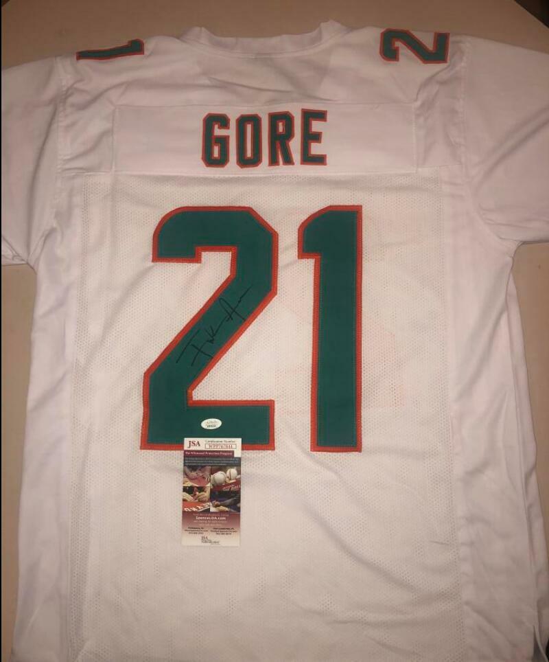 FRANK GORE DOLPHINS SIGNED AUTO WHITE CUSTOM XL JERSEY JSA WITNESSED
