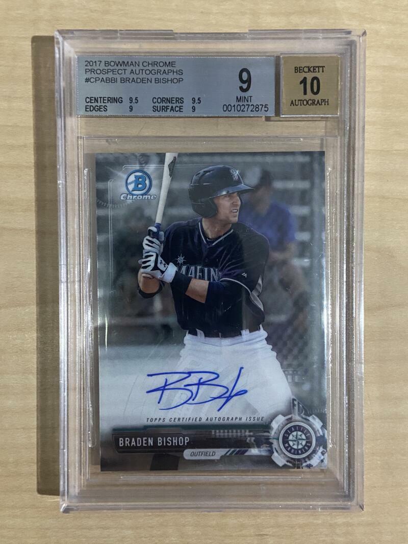 2017 BOWMAN CHROME PROSPECT AUTOGRAPHS BRADEN BISHOP BECKETT 9 AUTO 10
