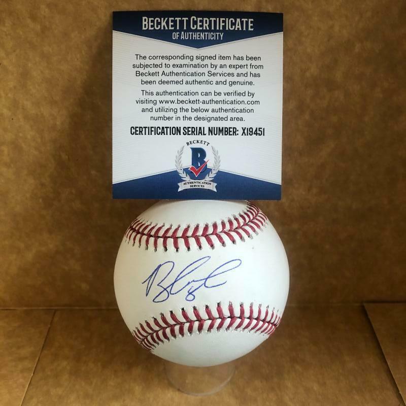 BRANDON LOWE TAMPA BAY RAYS SIGNED AUTOGRAPHED M.L. BASEBALL BECKETT X19451

