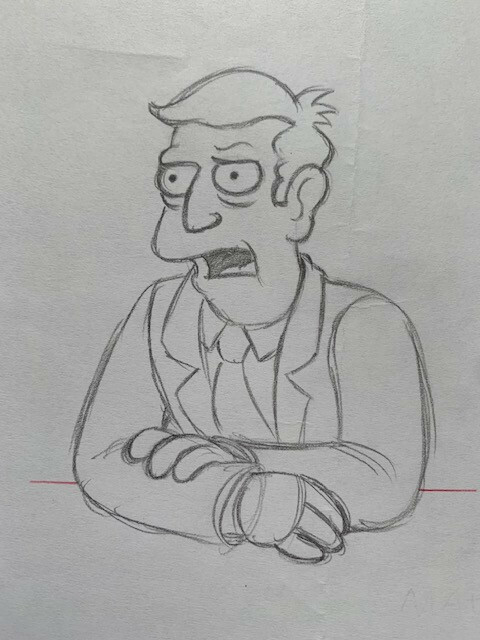 SIMPSONS CARTOON ANIMATION ART PENCIL CEL DRAWING OF PRINCIPAL SKINNER RARE COLLECTIBLE MEMORABILIA
