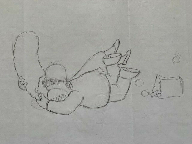 SIMPSONS CARTOON ANIMATION ART PENCIL CEL DRAWING FROM X-FILES EPISODE RARE
