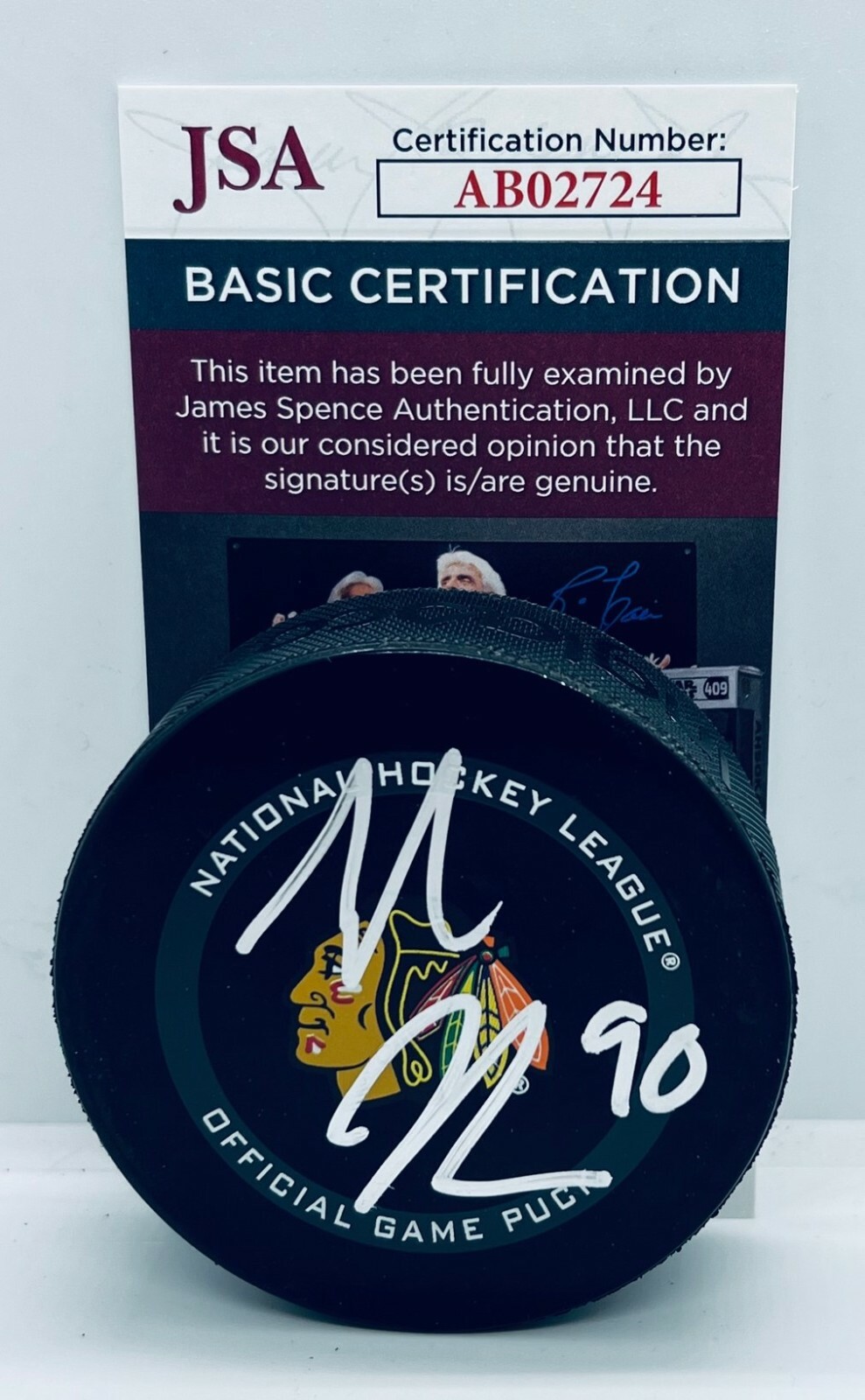 Tyler Johnson signed Chicago Blackhawks Official Game Puck autographed Hawks JSA