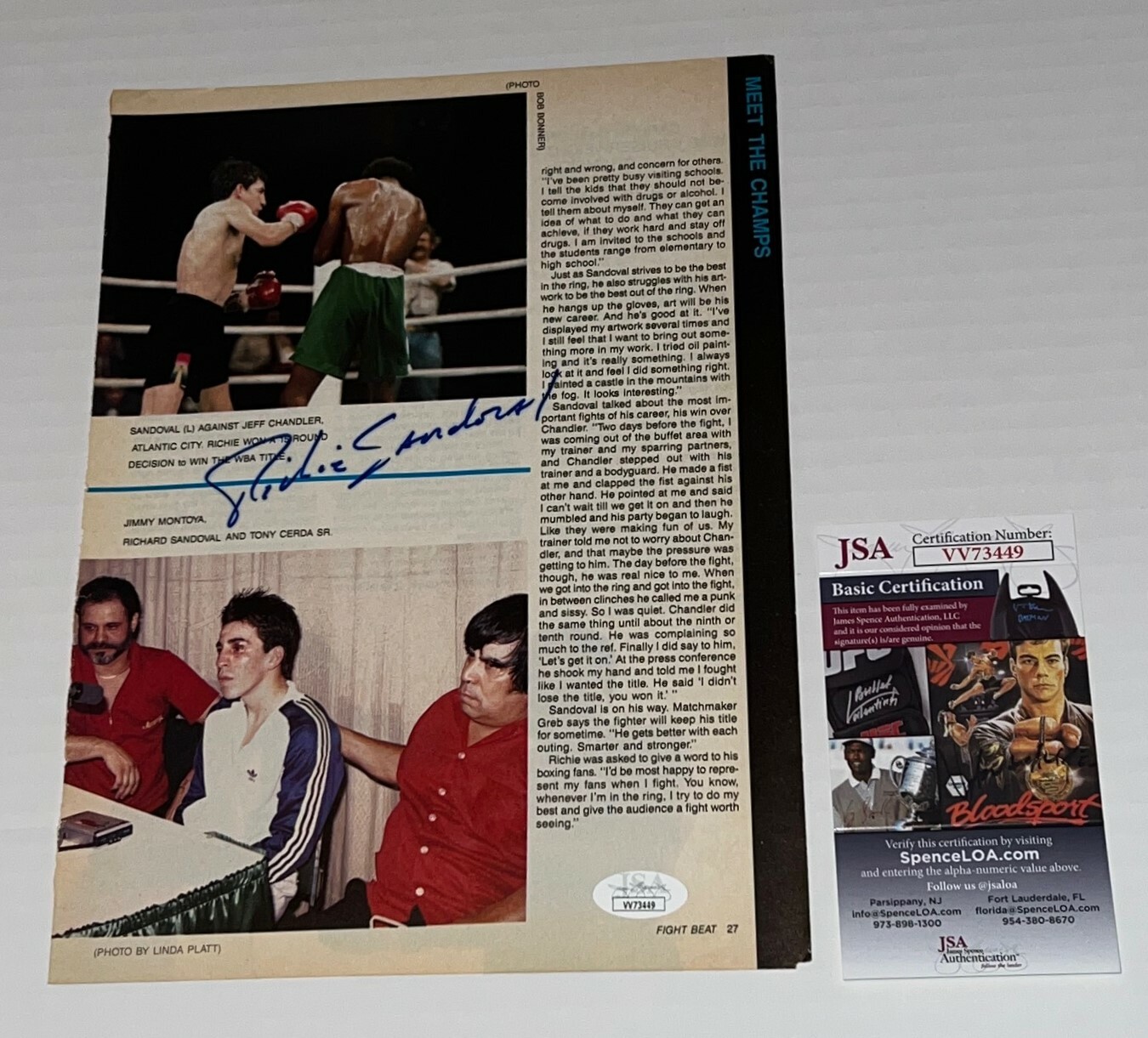 Richie Sandoval signed Magazine Page Boxing Champ autographed JSA