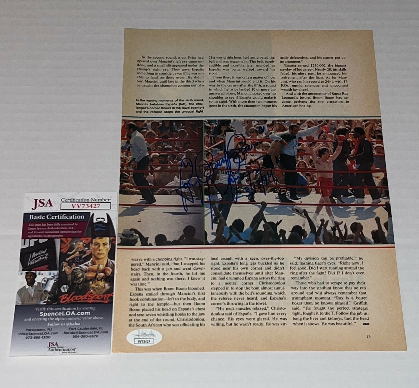 opens in new window or tab
Ray Mancini Boom Boom signed Magazine Page Boxing Champ autographed 4 JSA