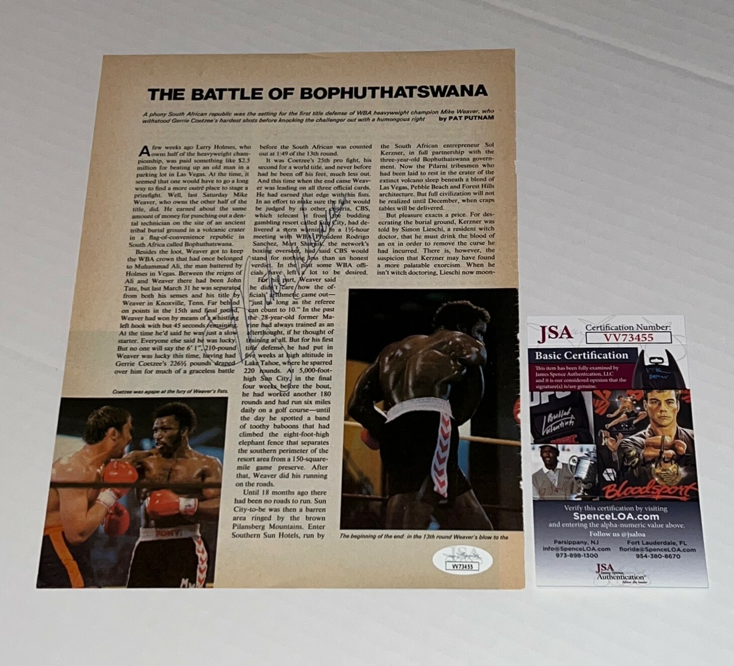 Mike Weaver Hercules signed Magazine Page Boxing Champ autographed 4 JSA
