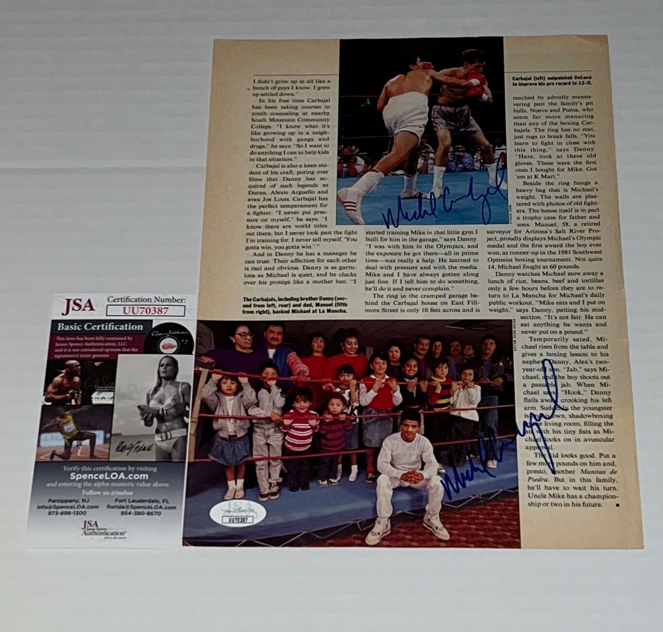 Michael Carbajal signed Magazine Page Boxing Champ autographed JSA