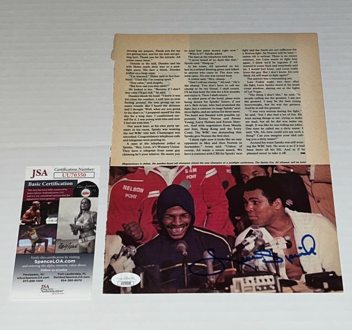 Leon Spinks signed Boxing Magazine Page Heavyweight Champ autographed 2 JSA