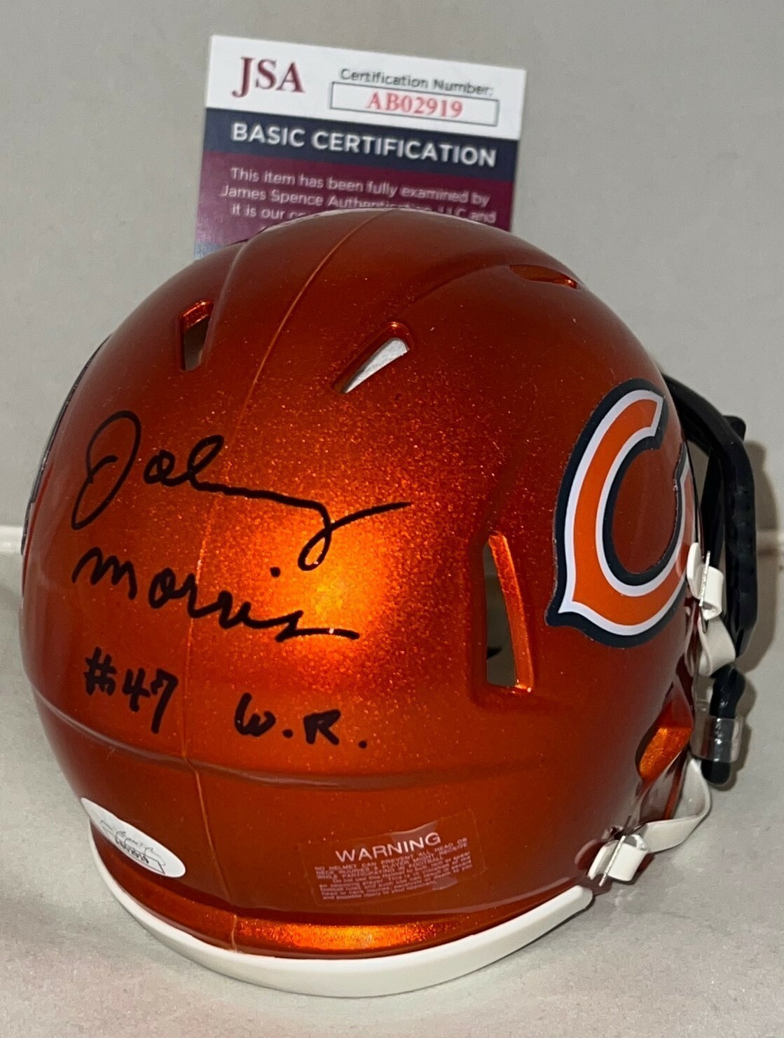 JOHNNY MORRIS SIGNED CHICAGO BEARS FLASH MINI HELMET AUTOGRAPHED 2 JSA COLLECTIBLE MEMORABILIA