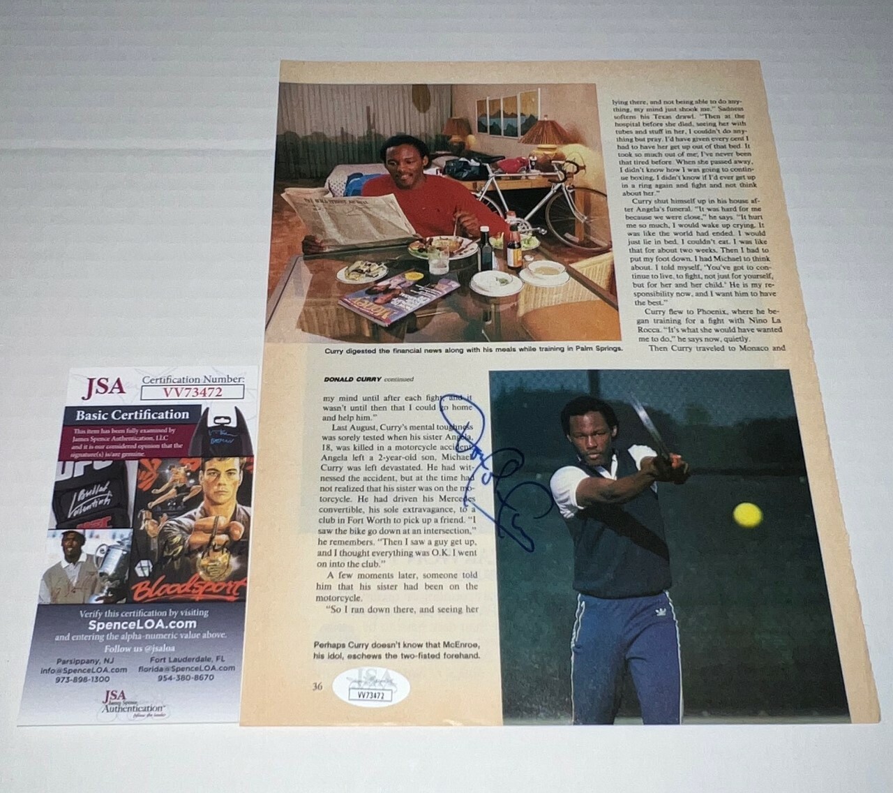Donald Curry Cobra signed Magazine Page Boxing Champ autographed 4 JSA