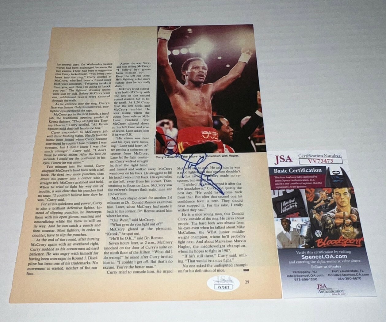 Donald Curry Cobra signed Magazine Page Boxing Champ autographed 3 JSA