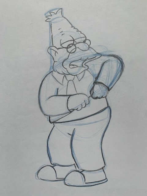SIMPSONS CARTOON ANIMATION ART PENCIL CEL DRAWING OF GRAMPA SIMPSON VERY RARE

