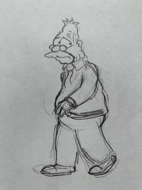 SIMPSONS CARTOON ANIMATION ART PENCIL CEL DRAWING OF GRAMPA SIMPSON DETAILED COLLECTIBLE MEMORABILIA