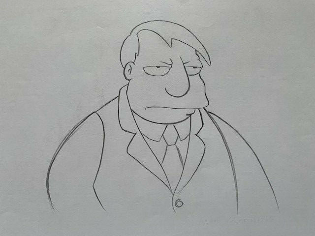 SIMPSONS CARTOON ANIMATION ART PENCIL CEL DRAWING OF MAYOR QUIMBY VERY RARE
