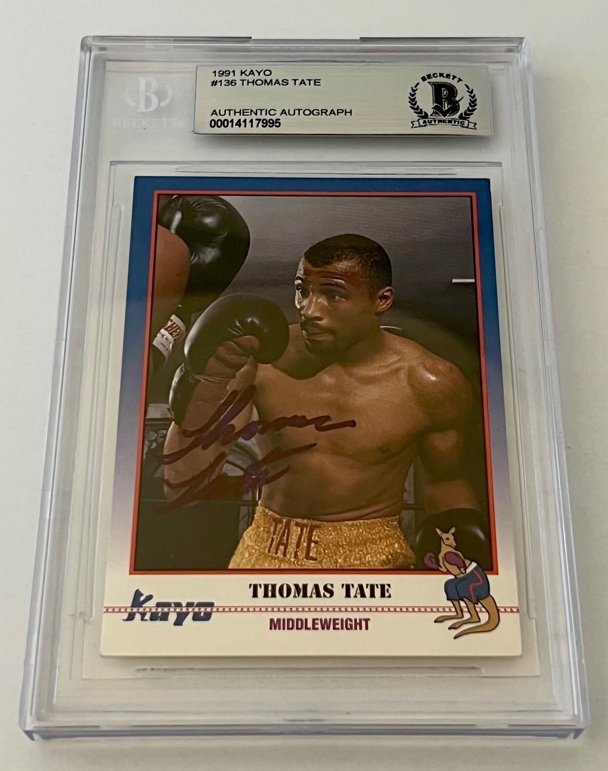 Thomas Tate Boxing signed 1991 Kayo #136 Card autographed Beckett Slabbed #3
