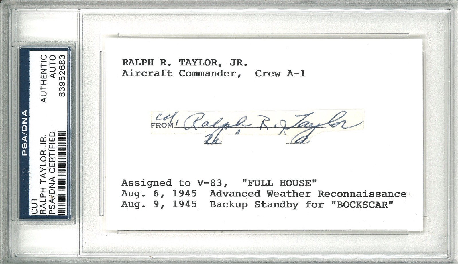 RALPH TAYLOR SIGNED CUT SIGNATURE PSA DNA 83952683 (D) FULL HOUSE COMMANDER
