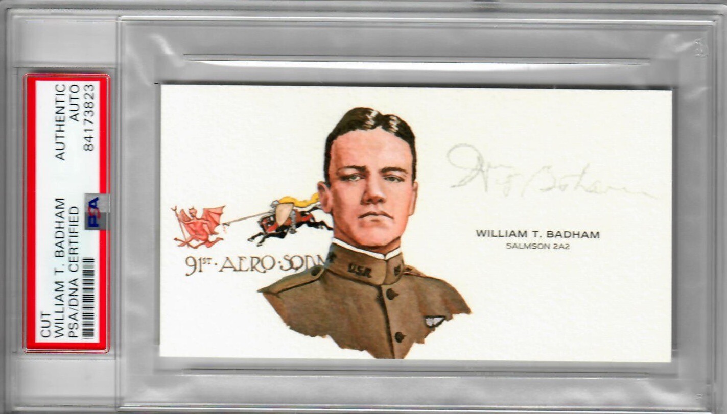 WILLIAM BADHAM SIGNED CUT SIGNATURE PSA DNA SLABBED 84173823 (D) WWI ACE COLLECTIBLE MEMORABILIA