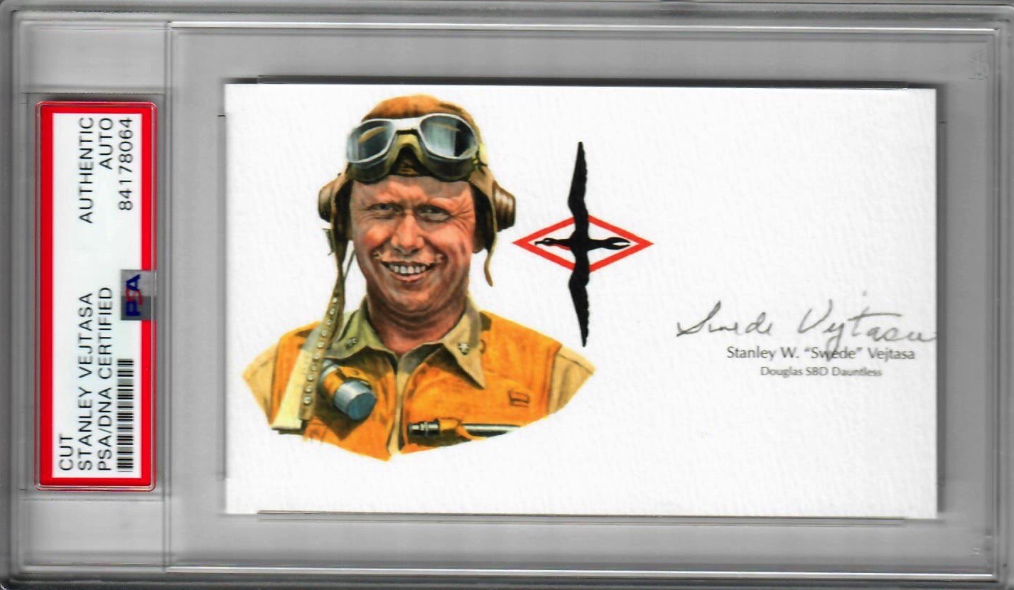 STANLEY SWEDE VEJTASA SIGNED CUT SIGNATURE PSA DNA 84178064 (D) WWII ACE
