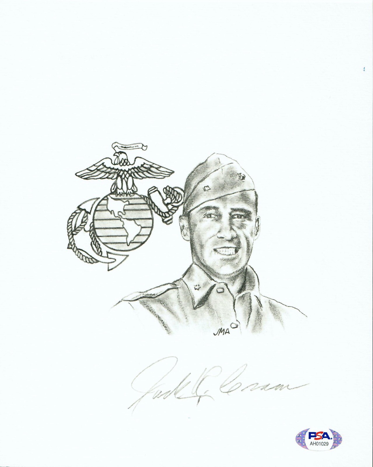 MAD JACK CRAM SIGNED PRINT PSA DNA AH01029 (D) WWII USMC PILOT
