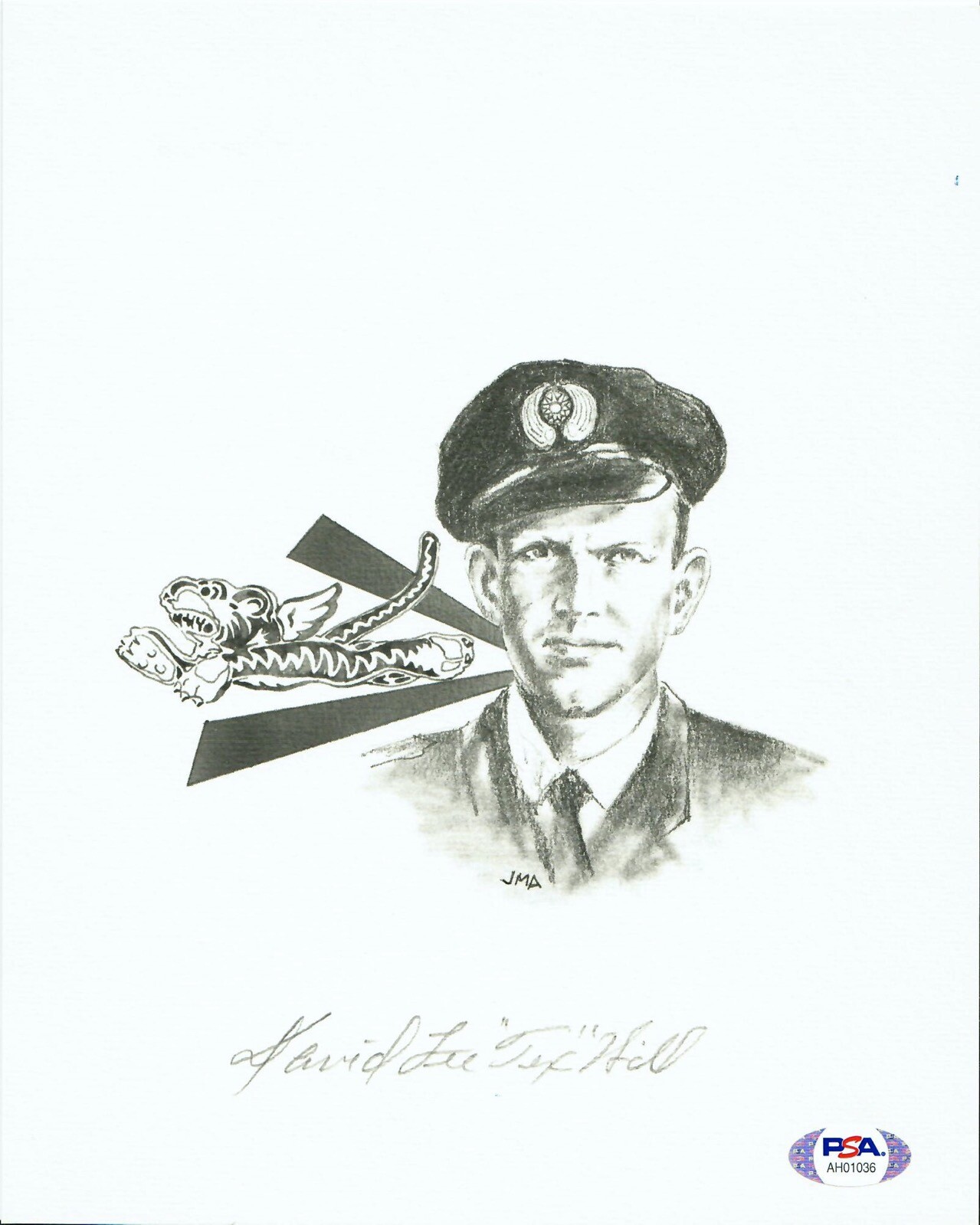 DAVID TEX HILL SIGNED PRINT PSA DNA AH01036 (D) WWII AVG FLYING TIGERS ACE
