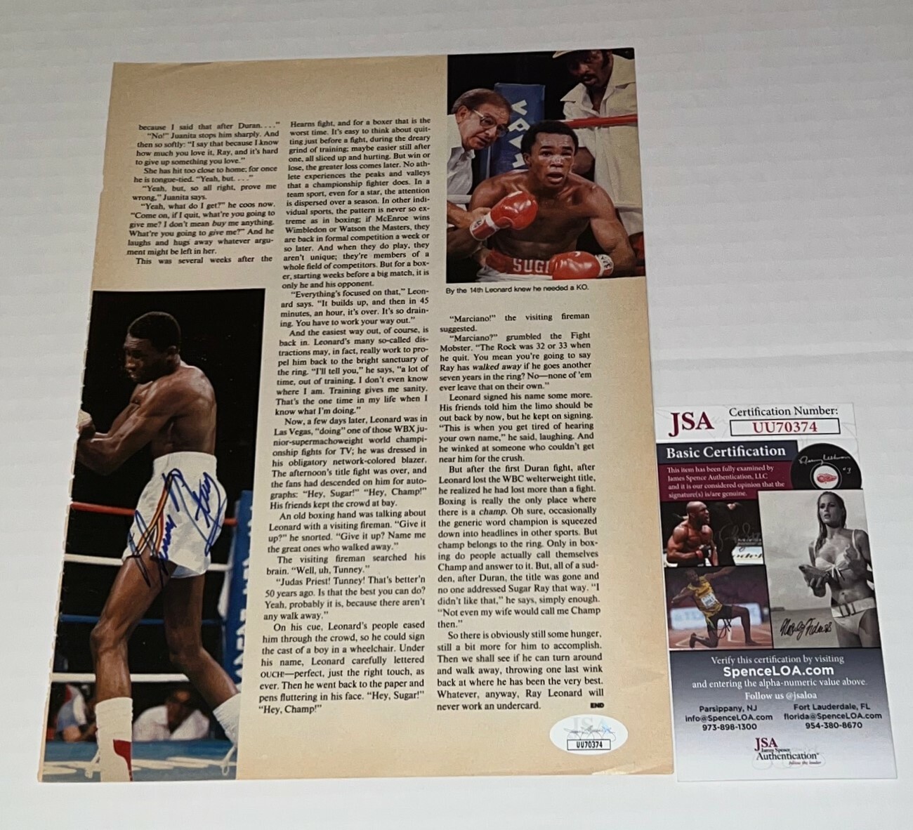 Thomas Hearns The Hitman signed Magazine Page Boxing Champ autographed 3 JSA