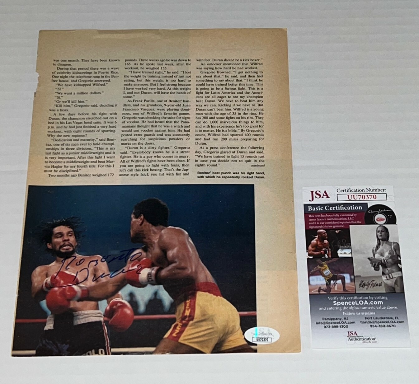 Roberto Duran signed Magazine Page Boxing Champ autographed 5 JSA