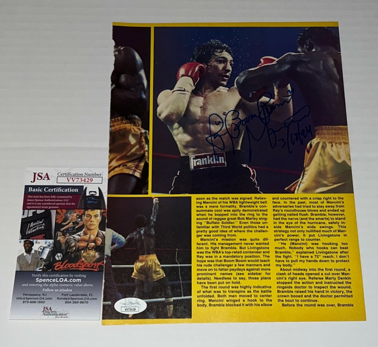 Ray Mancini Boom Boom signed Magazine Page Boxing Champ autographed 6 JSA
