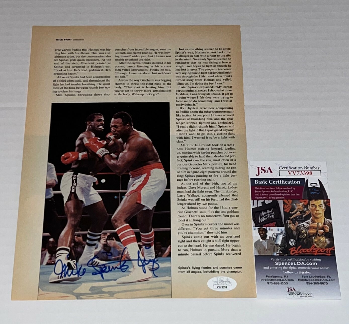 Michael Spinks Jinx signed Magazine Page Boxing Champ autographed 10 JSA