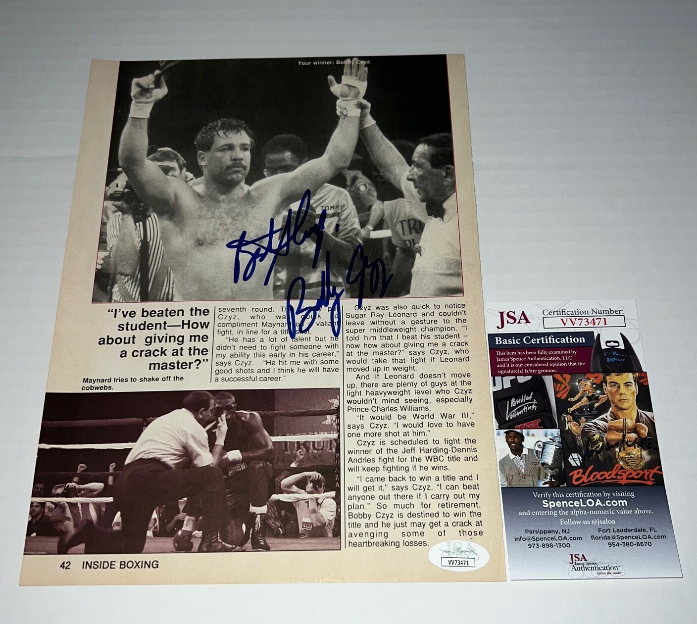 Bobby Czyz The Matinee Idol signed Boxing Magazine Page autographed 3 JSA