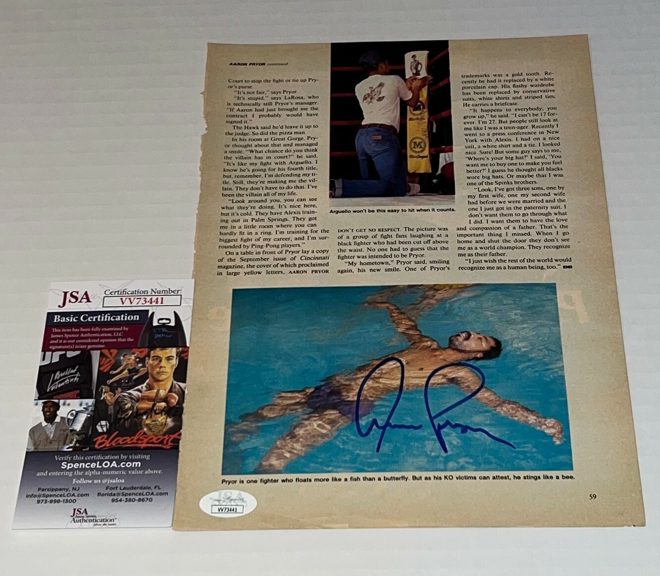 AARON PRYOR THE HAWK SIGNED MAGAZINE PAGE WELTERWEIGHT CHAMP AUTOGRAPHED JSA COLLECTIBLE MEMORABILIA