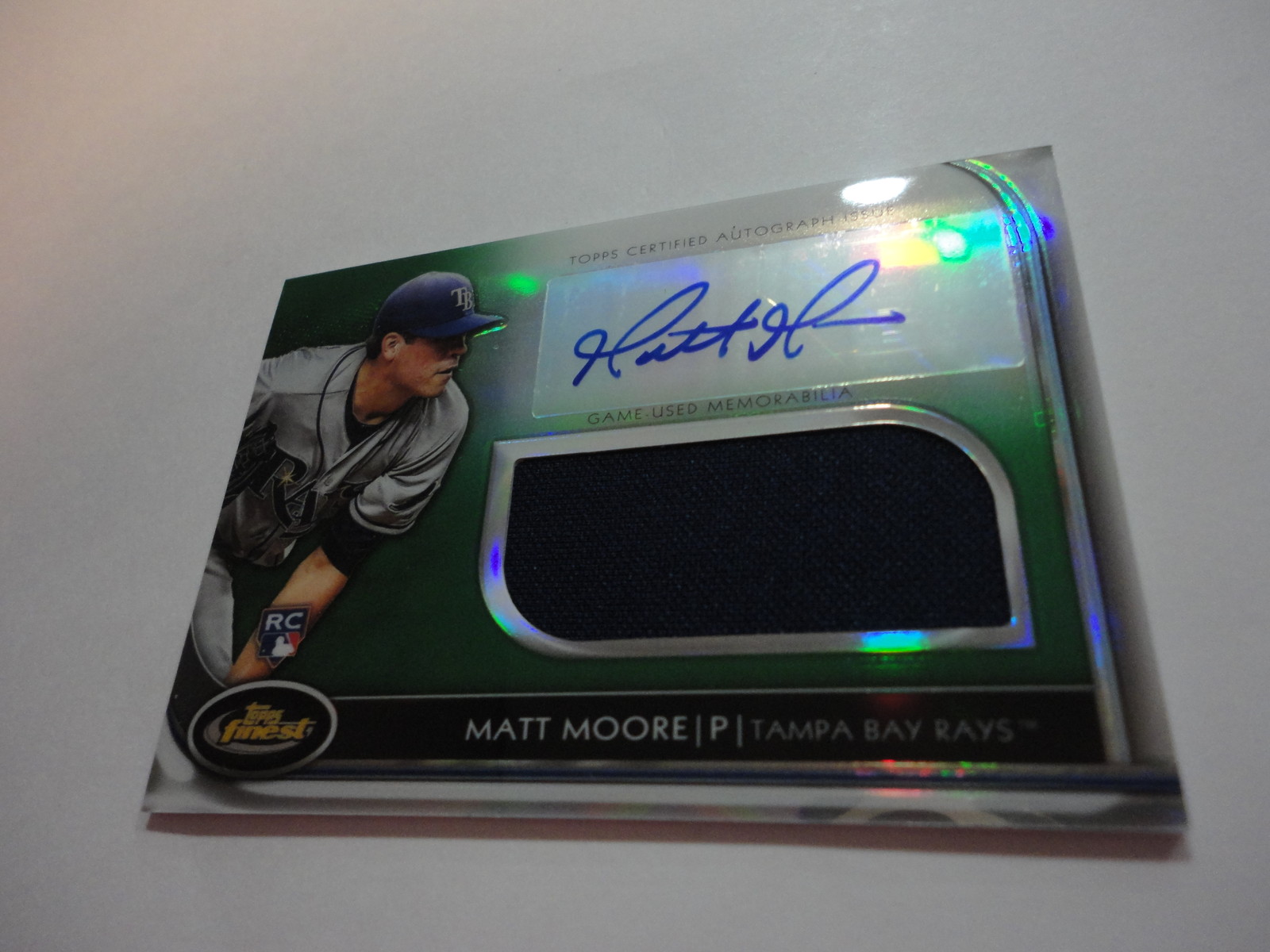 MATT MOORE TAMPA BAY RAYS 2012 TOPPS FINEST AUTOGRAPHED JERSEY RC CARD 122/199
