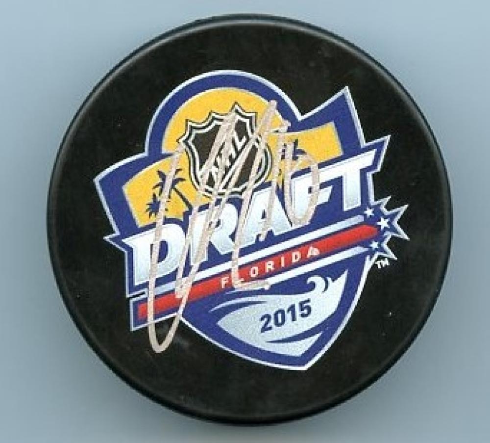 OLIVER KYLINGTON 2015 DRAFT FLAMES SIGNED HOCKEY PUCK W/ COA
