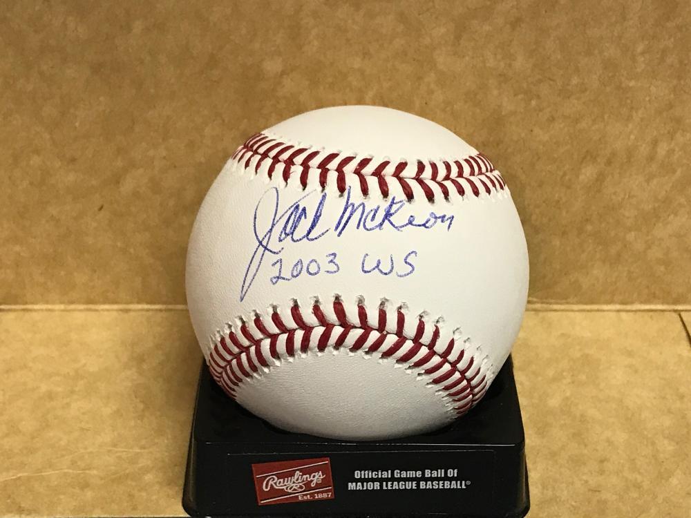 JACK MCKEON 2003 WS MARLINS SIGNED M.L. BASEBALL W/ COA

