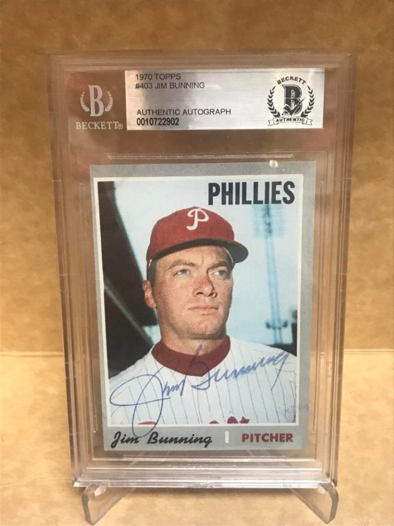 1970 TOPPS JIM BUNNING PHILLIES SIGNED CARD BECKETT AUTHENTIC AUTOGRAPH
