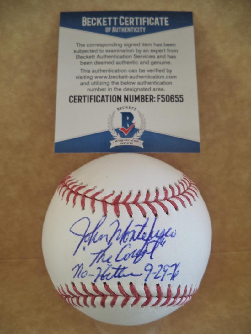 JOHN MONTEFUSCO THE COUNT NO HITTER INSCRIBED SIGNED ML BASEBALL BECKETT F50655
