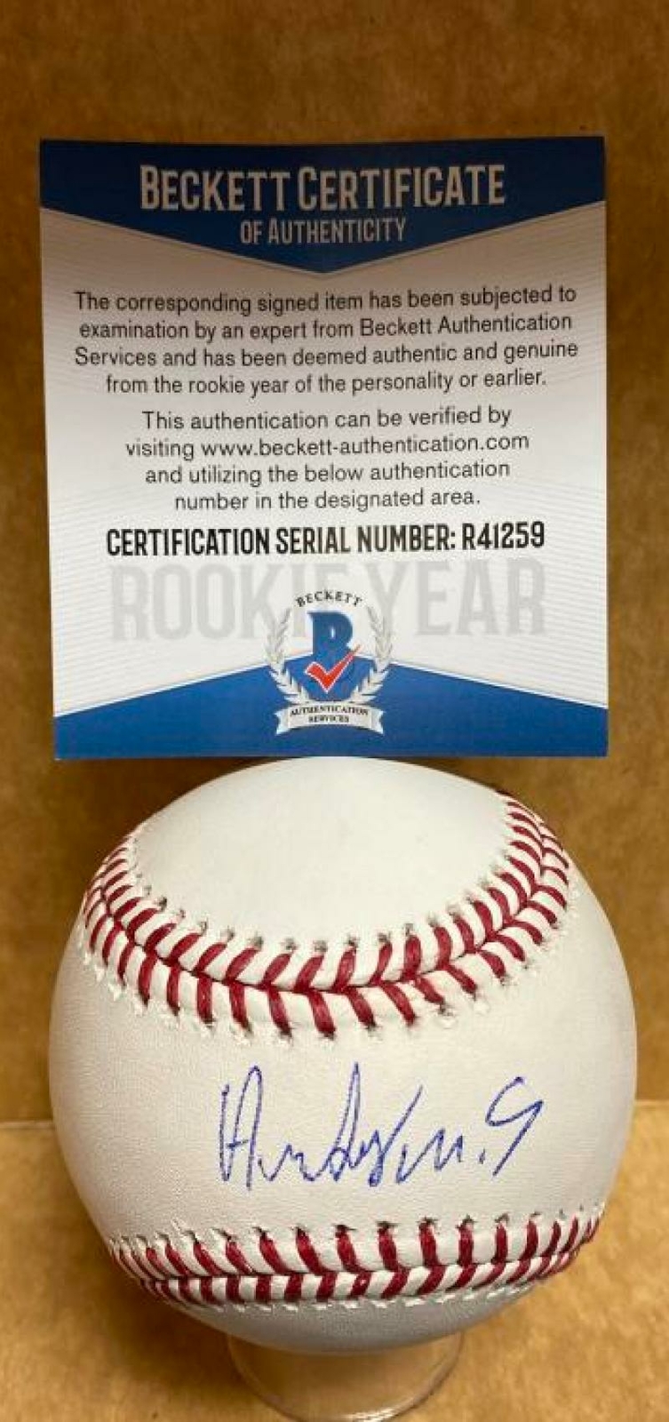 ANDY SUGILIO CINCINNATI REDS SIGNED AUTOGRAPHED M.L. BASEBALL BECKETT R41259
