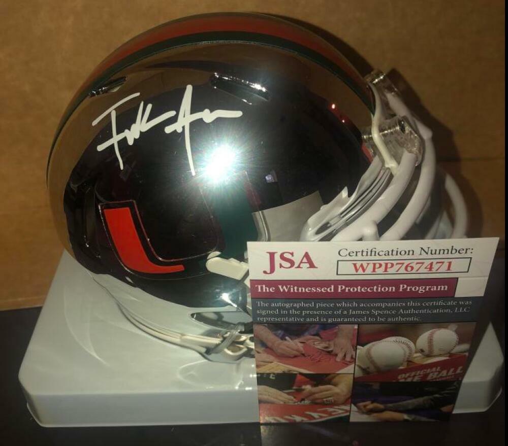 FRANK GORE MIAMI HURRICANES CHROME SPEED MINI HELMET JSA WITNESSED

