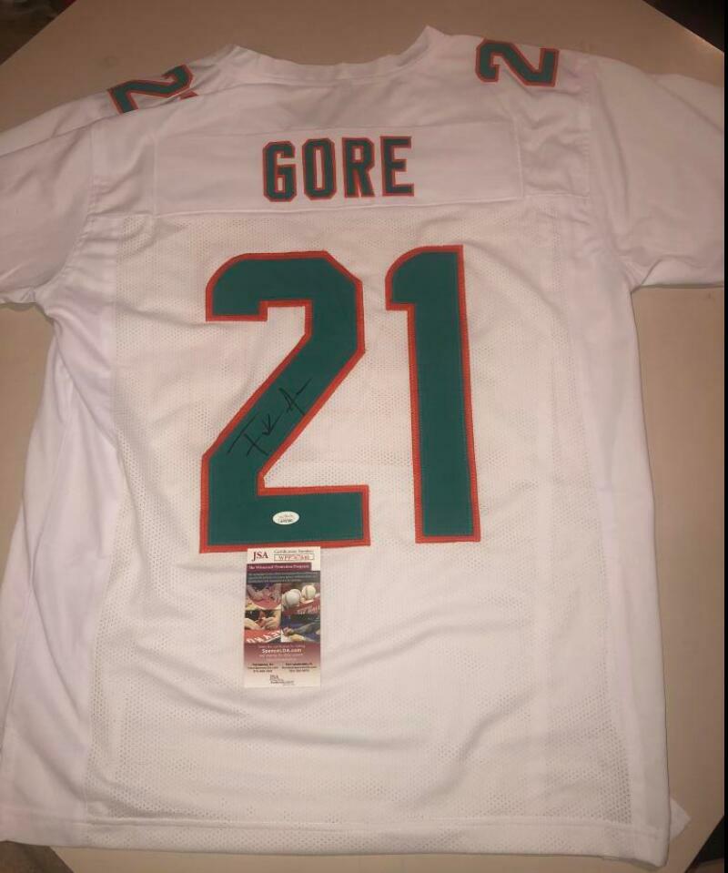 FRANK GORE DOLPHINS SIGNED AUTO WHITE CUSTOM XL JERSEY JSA WITNESSED
