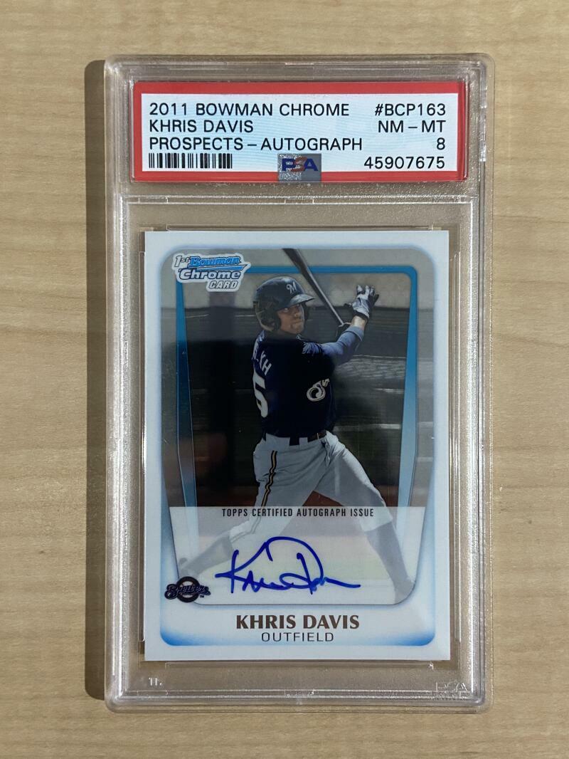 2011 BOWMAN CHROME KHRIS DAVIS RC PROSPECTS-AUTOGRAPH #BCP163 NM-MT PSA 8
