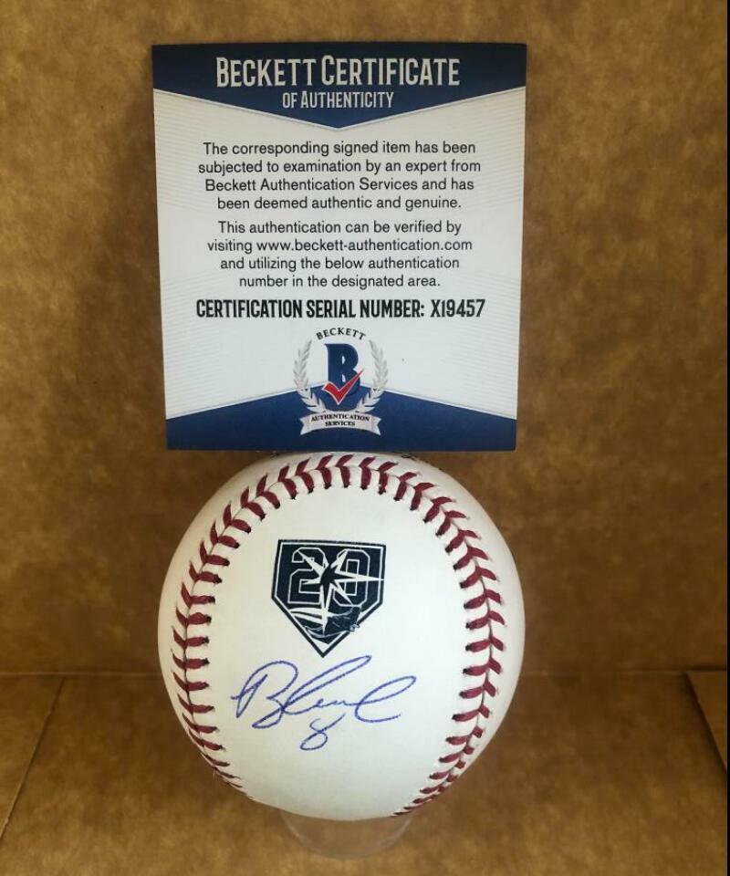 BRANDON LOWE RAYS SIGNED AUTO 20TH ANNIVERSARY RAYS BASEBALL BECKETT X19457