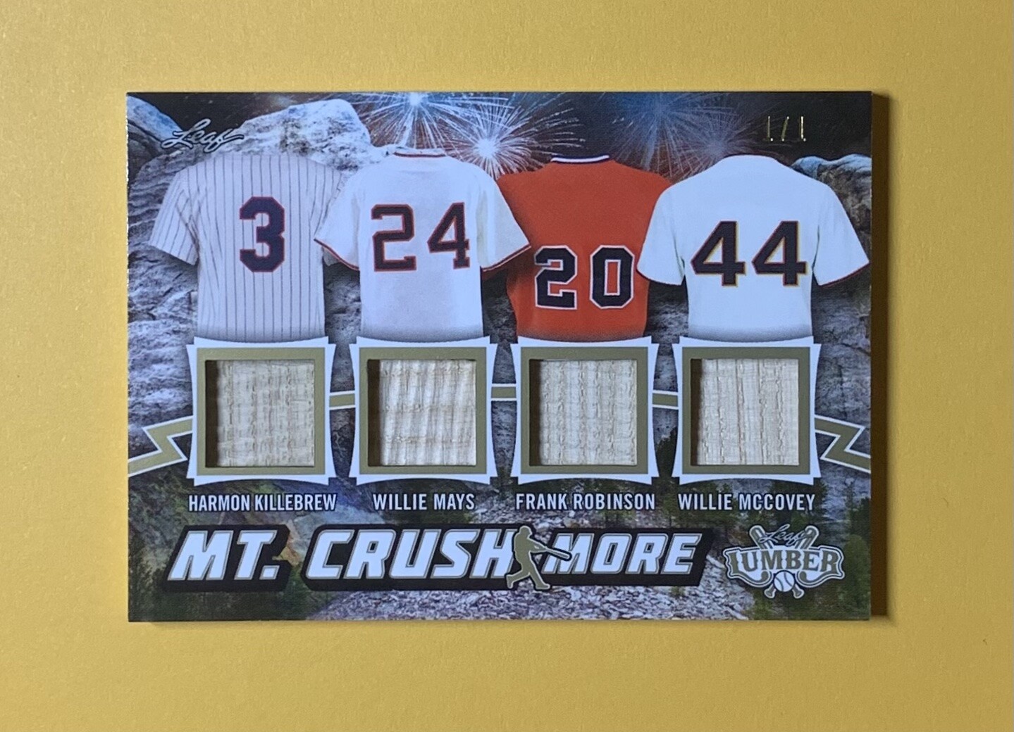 2021 LEAF LUMBER MT. CRUSHMORE RELICS KILLEBREW MAYS ROBINSON MCCOVEY 1/1 #MC-20

