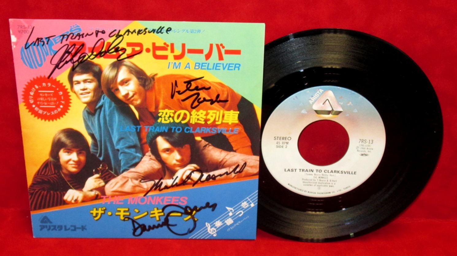THE MONKEES Signed Autograph Japanese 45 Nesmith Davy Jones Tork Dolenz JSA LOA
