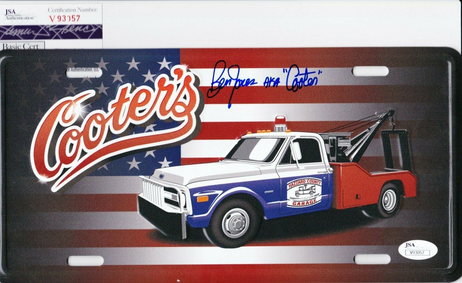 BEN JONES SIGNED AUTOGRAPH METAL LICENSE PLATE COOTERS THE DUKES OF HAZZARD JSA COLLECTIBLE MEMORABILIA