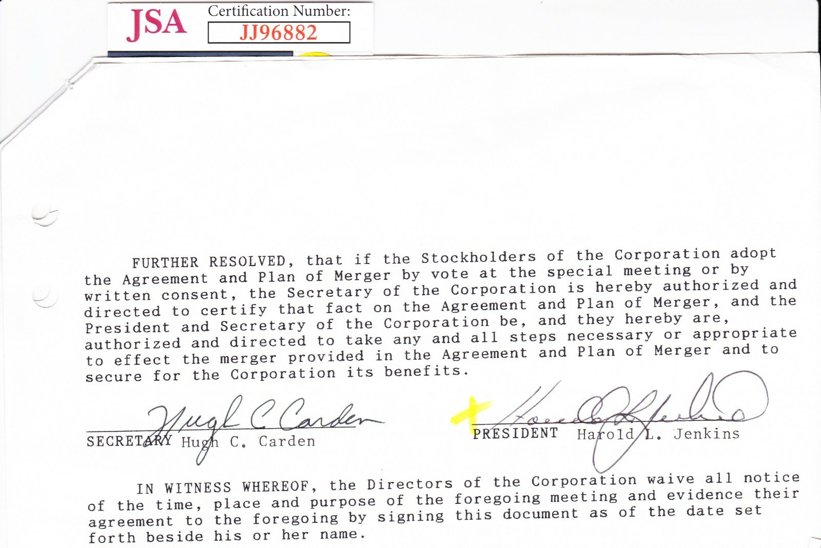 CONWAY TWITTY Signed Autograph Contract Original Name HAROLD JENKINS
