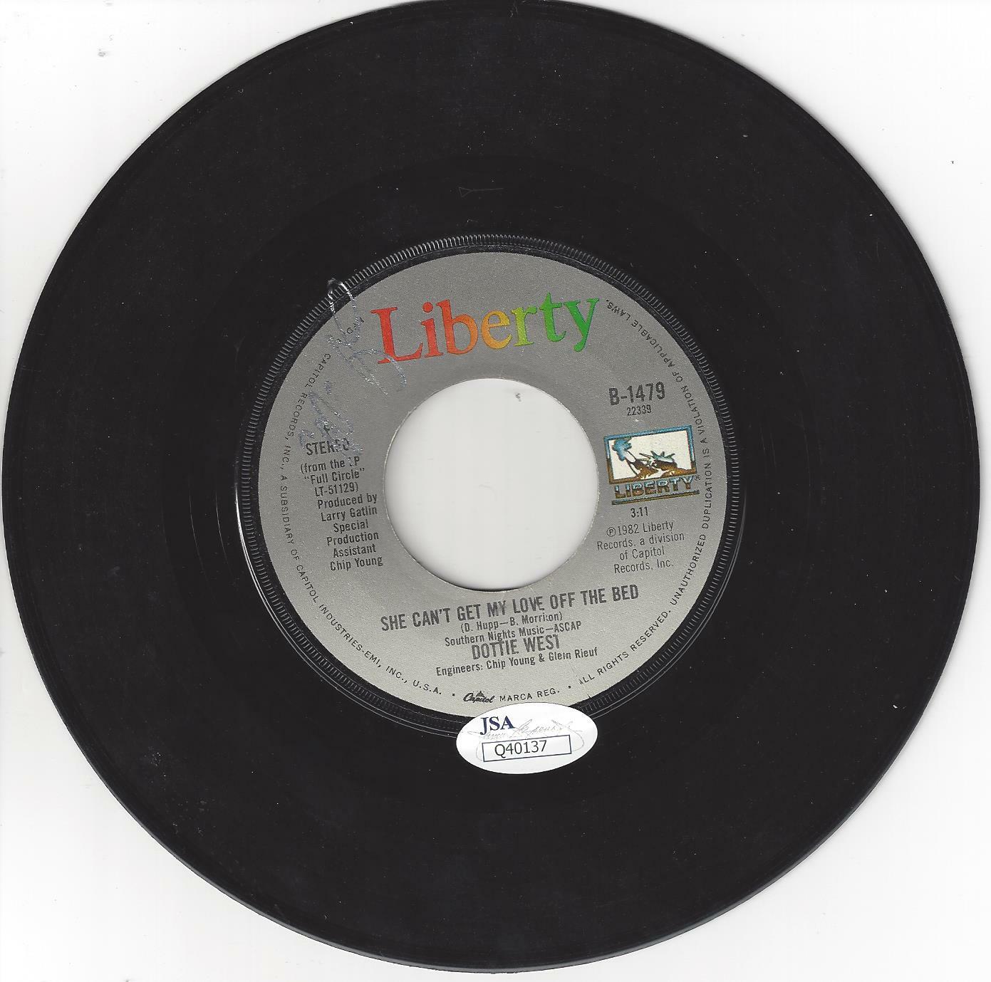 DOTTIE WEST Signed Autograph 45 Record 