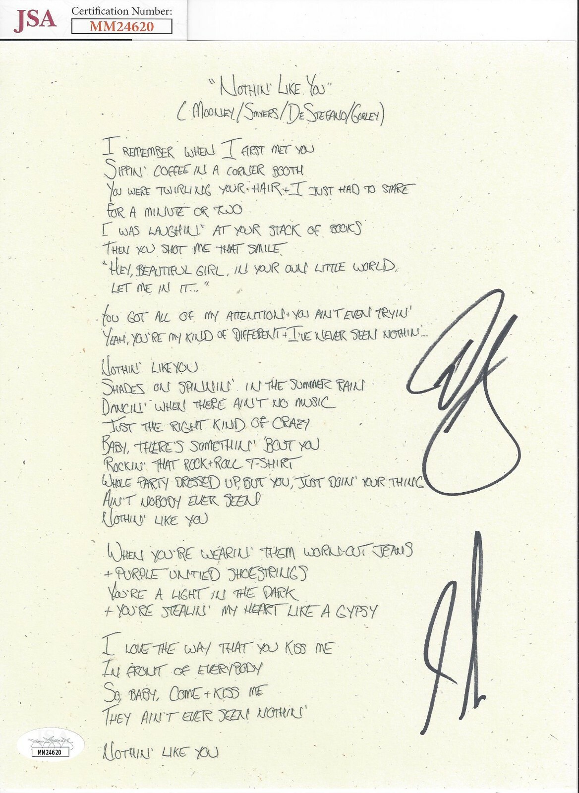 DAN AND SHAY Signed Autograph Lyrics 