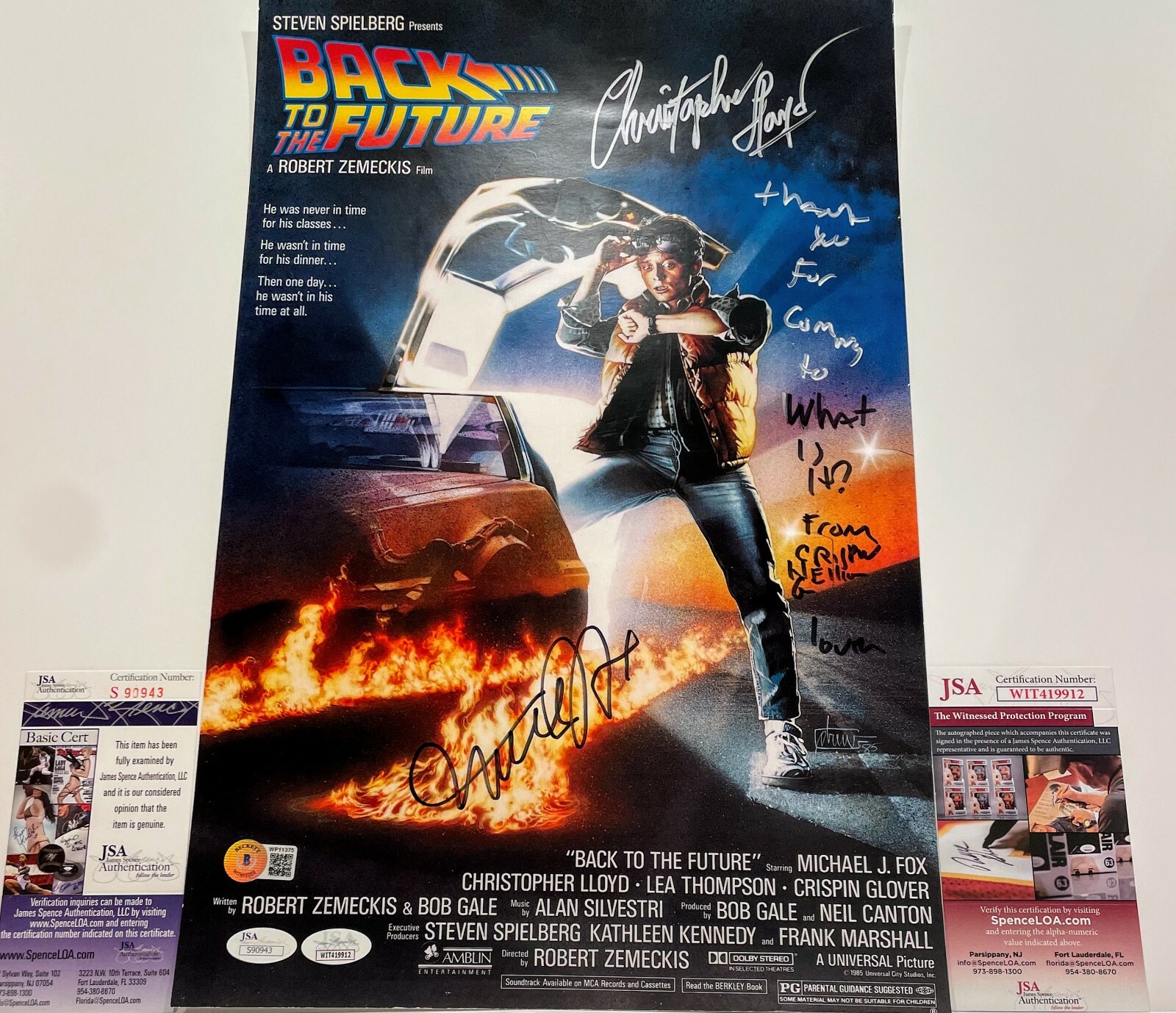 CHRISTOPHER LLOYD MICHAEL J FOX GLOVER Signed 11x17 Photo Back to the Future JSA
