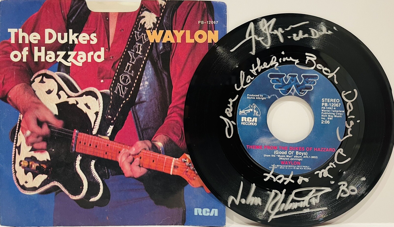 SCHNEIDER WOPAT BACH Signed Autograph 45 Record W/ Sleeve DUKES OF HAZZARD JSA
