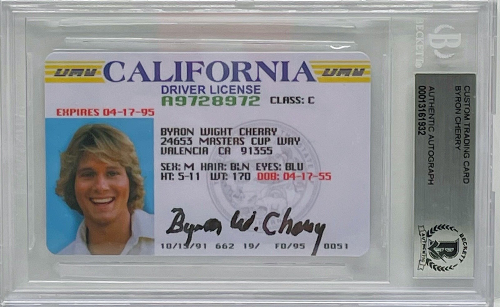BYRON CHERRY Signed Autograph Slabbed Drivers License Dukes of Hazzard Beckett
